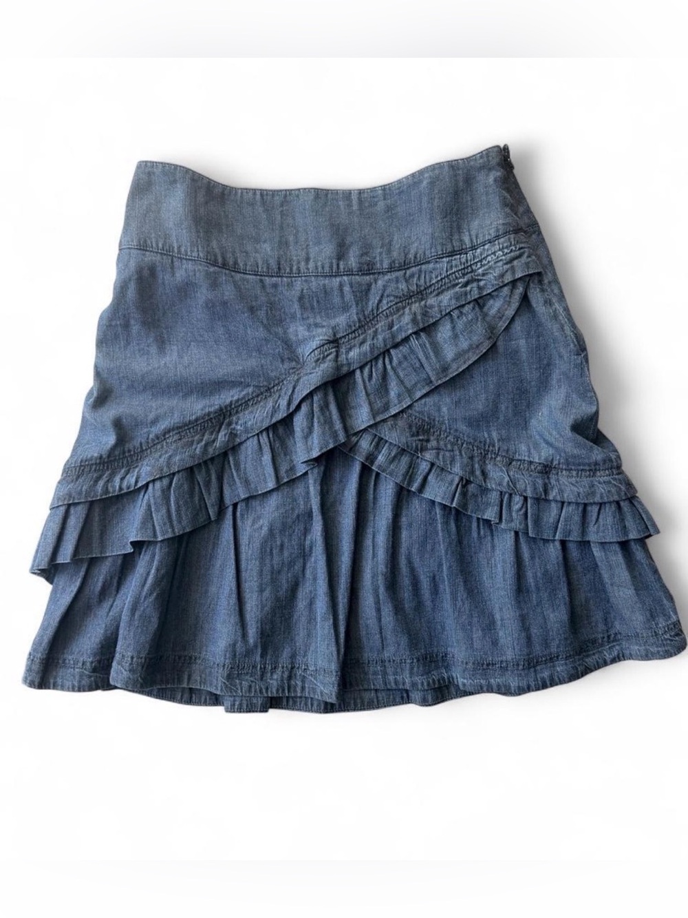 Denim Ruffle Tiered Mini Skirt - Blue